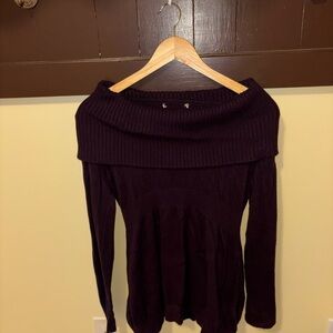 Off-Shoulder Long Sleeve Women's Sweater in Dark Plum